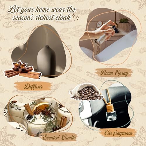 Spice Essential Oils for Diffuser for Home, Fall Scents Oil Set - Apple Cinnamon, Pumpkin Pie, Gingerbread, Coffee, Vanilla, Harvest Spice, Autumn Fragrance Oils for Candle & Soap