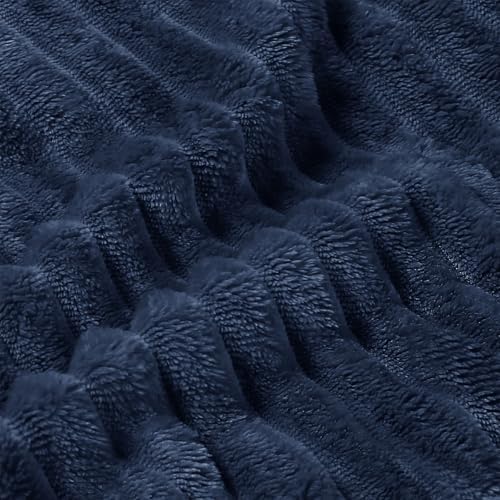 BEDELITE 3D Ribbed Navy Blue Fleece Throw Blanket for Couch, 50x60 Inch