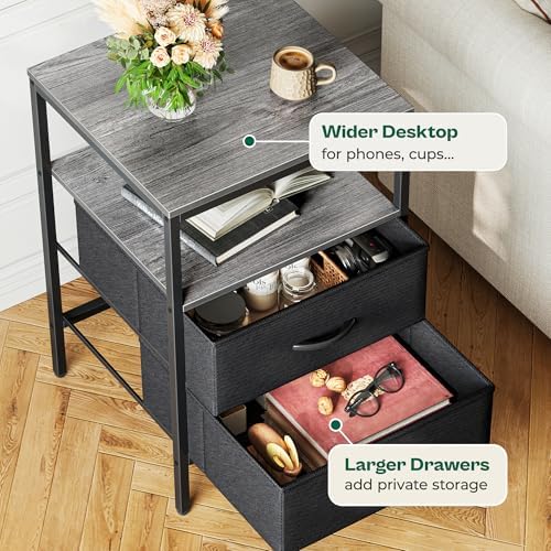 Huuger Night Stand with Charger Station, 27.7 Inch Tall Nightstand