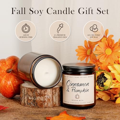 Auelife Fall Candle Set | 4 Pack Scented Candles for Home - Candle Gifts for Women Men, Soy Candles Home Scented | Autumn Fragrance of - Apple Pie/Cinnamon/Harvest/Wreath
