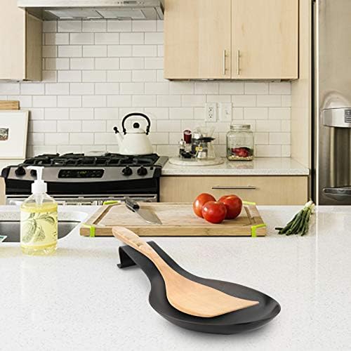 VanlonPro Stainless Steel Spoon Rest, Spatula Ladle Holder, Stainless Steel Utensil Spoon Rest Holder, Brushed Finish, Dishwasher Safe 9.8 x 3.7 Inch (Black 2PCS)