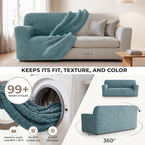PAULATO Premium Stretch Couch Covers for Sofa - Sofa Chair Cover Washable, Dogs & Pets Friendly - Elastic Polyester Loveseat Slipcovers - Non-Slip Love Seat Couch Covers - Teal (64"-85" Wide)
