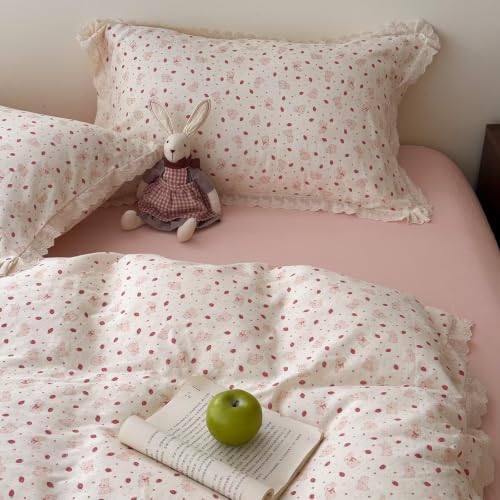 Cotton Bunny Duvet Cover King Size 3 Pcs,Ruffled Bedding 104"×90"