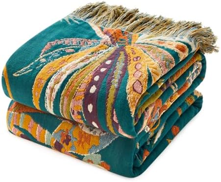 MSGKV Boho Throw Blanket 50"x60" Cotton Fall Floral Blanket for Couch