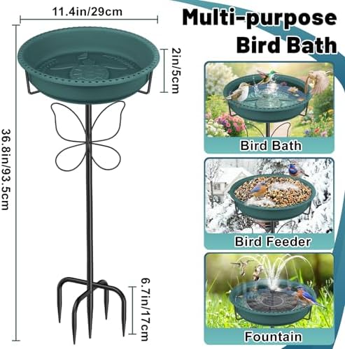 Bird Bath for Outside, Garden Freestanding Birdbath & Birdfeeder with Removable Bowl, Bird Baths Feeder for Outdoors Garden Patio Yard Lawn Decor, 5-Pronged Base & Easy to Clean(Green)