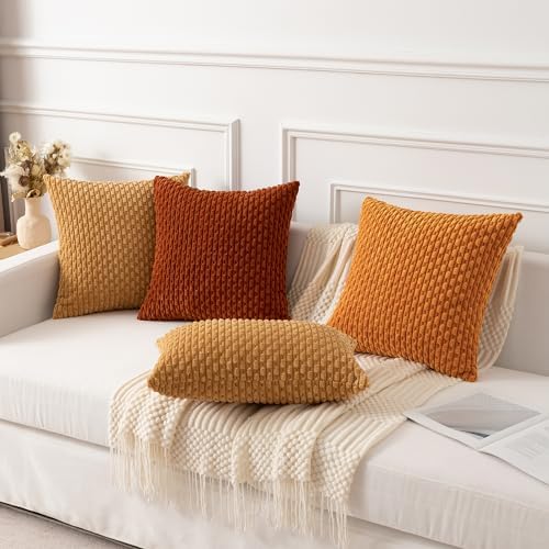 Kevin Textile Soft Corduroy 16x16 Inch Pillow Covers 2 Pack, Gold