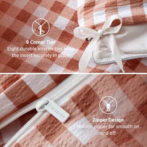 Bedsure Gingham Ruffle Duvet Cover Set, King, Cotton-Like Bed, Terracotta