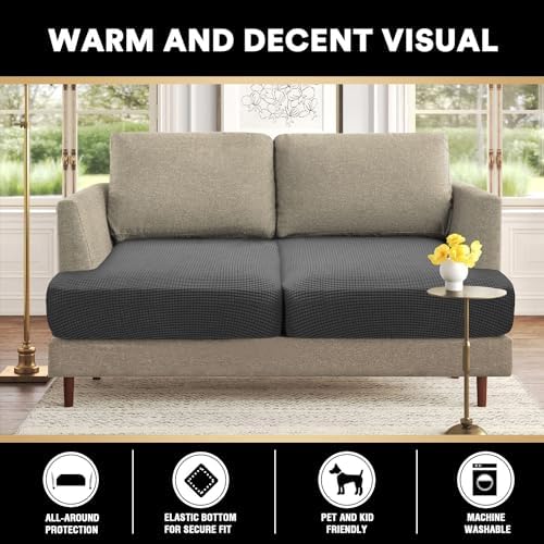 PrinceDeco Stretch T Cushion Loveseat Slipcovers,Washable,Pet-Friendly,Grey