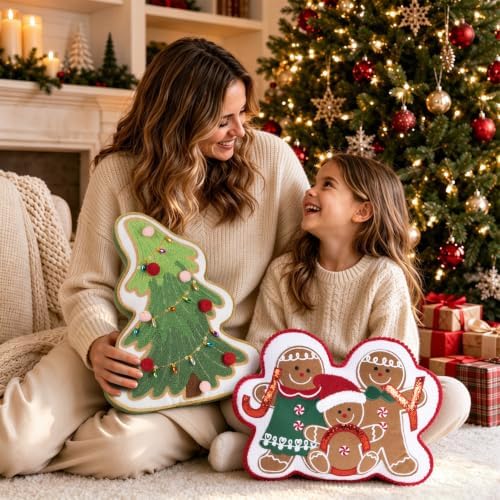 AELS Christmas House & Christmas Tree Pillow with Pom-pom, Set of 2, Decorative Holiday Plush Cushion, Soft Stuffed Christmas Home Decor Pillow for Living Room Sofa Bedroom