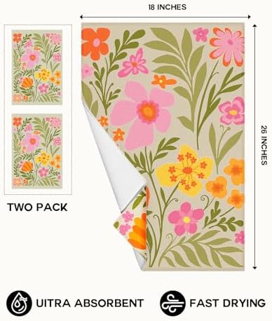 Miss Adola Cute Kitchen Towels Set of 2, 18 x 26 Inch, Flower Plant