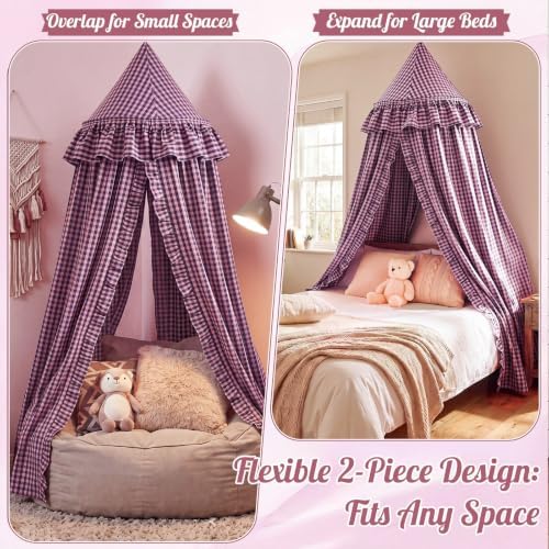 SmoothNovelty Gingham Plaid Bed Canopy, Pink Black, Round