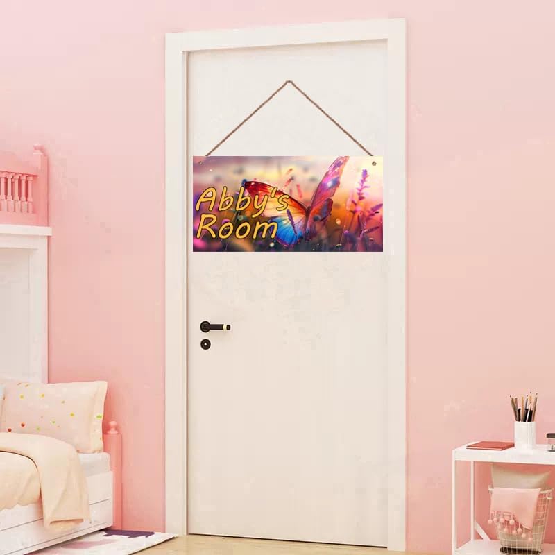 Personalized Colorful Butterfly Sign Room Door Decor For Girls Bedroom Kids Baby Nursery Wall Decor Custom Name Art Wooden Plaque