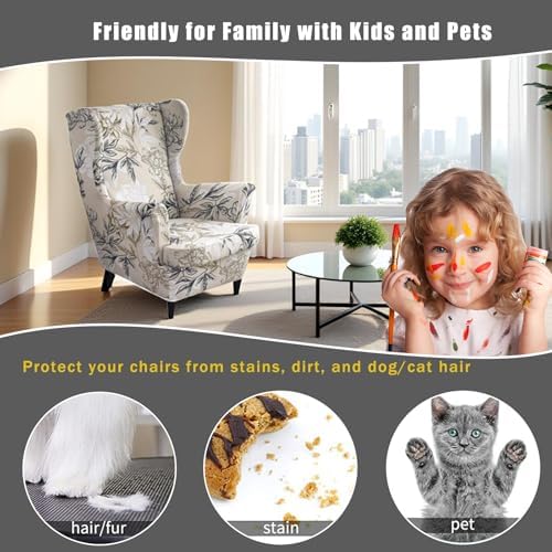 NILUOH Wingback Chair Covers 2-Piece, Armchair Slipcovers for Living Room