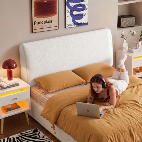 Pinmoco 4.7" Upholstered Headboard for Full Size Bed, Height Adjustable and Ergonomic Headboard, Easy Assemble, Sturdy and Durable, Teddy Velvet, Beige