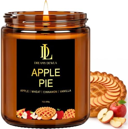 DL DREAMY DEWLA Fall Candle, Apple Pie Scented for Home, 7oz Soy Wax
