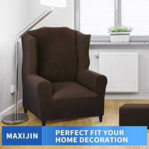 MAXIJIN Wingback Chair Covers 1-Piece Stretch Wing Chair Covers Soft Thick Wingback Armchair Slipcover Non-Slip High Back Chair Furniture Protector Washable (Wing Chair, Dark Coffee)