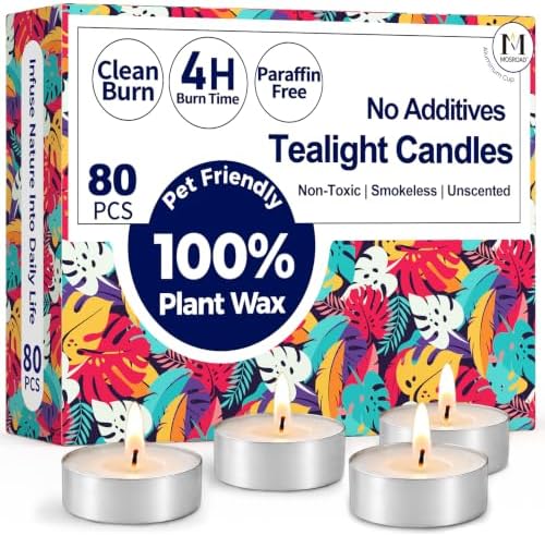 Tea Lights Candles 80 Pack, 4 Hour Palm Wax Tealights Candle Set