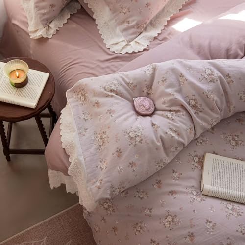 Queen Size Floral Duvet Cover 90"×90",100% Cotton Bedding Set 3 Pcs