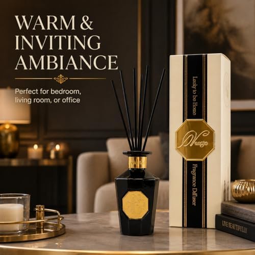 VANGIE Luxury Reed Diffuser for Home – Black Forest Fragrance | Warm Woody Home Scent | Elegant Glass Bottle with Rattan Reeds | Long-Lasting Home Fragrance | Decorative Gift for Living Room Bedroom
