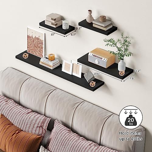 24 Inch Floating Shelves for Wall, Black Wall Shelf for Bedroom Set of 3