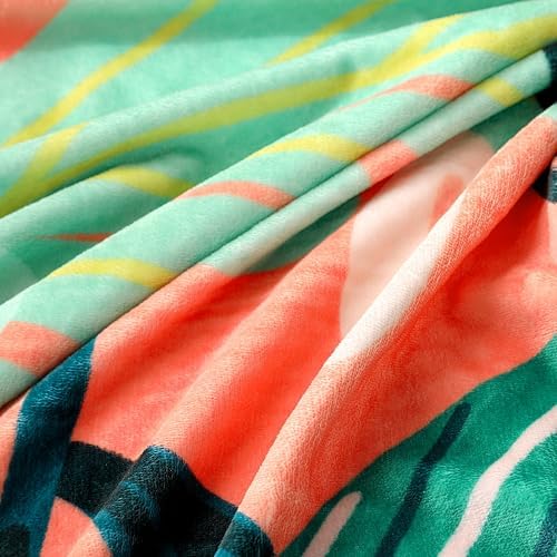 Tyrot Boho Floral Flannel Fleece Queen Blanket – Soft, Warm & Lightweight Fuzzy Blanket for Couch, Bed, or Sofa Decor, Cute Botanical Design Throw for Women & Girls, 90''x90', Coral