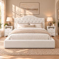 Yechen Queen Cloud Bed Frame, 6" Thick Curved Tufted Headboard, Ivory
