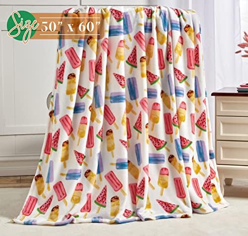 Elegant Comfort Lightweight Printed Throw Blanket- All Season, Ultra Soft, Cozy and Plush- Decorative Throw Blankets, Perfect for Lounging, 50 x 60 inches, Ice Cream Popsicle, Throw Blanket