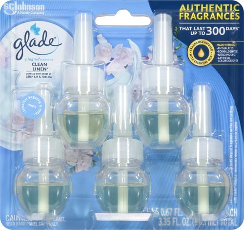 Glade PlugIns Air Freshener Refills, Clean Linen, 3.35 Fl Oz (5 Count) (Pack of 5)