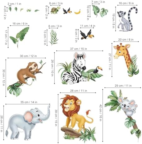 decalmile Jungle Animals Safari Elephant Lion Giraffe Wall Decals Stickers