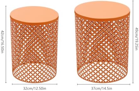 Metal Frame Accent Table,Cylindrical Outdoor Side Table,Decorative Garden Stool,Set of 2 Nesting Side Table,Modern Decorative Garden Stool for Patio Balconies Cafes Parks (2, Orange)