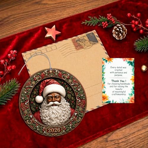Black Santa Christmas Ornament for Christmas Tree Decorations 2026, Vintage Victorian Old World Santa Medallion, Traditional Holiday Decor, Elegant Antique Inspired Gift for Family and Friends