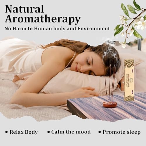 Raajsee Sandalwood Incense Sticks (180 gm), 100% Pure Organic Natural Hand Rolled Free from Chemicals - Sandalwood Incense Perfect for Aromatherapy, Cleansing, Meditation, and Church (Pack of 12)
