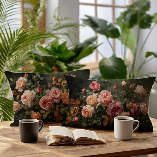 Vintage Floral Rectangle Pillow Throw Cover 20x12 Decor, Shabby Chic Rustic Cottagecore Decorative Throw Pillow Covers Double-Sided Set of 2