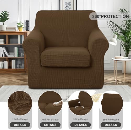 2 Pieces Stretch Chair Cover For Sofa Slipcover, 1 Seat, Brown