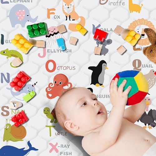 Baby Play Mat, Thick & Soft 50" X 50" Playpen mat (Animal Alphabet-A)
