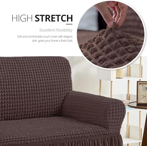 NICEEC Sofa Covers Brown Couch Cover Stretch Sofa Slipcovers with Skirt