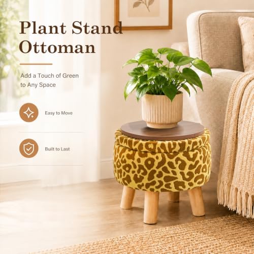 Wimarsbon Round Storage Ottoman,Footstool with Padded Seat and Wood Legs