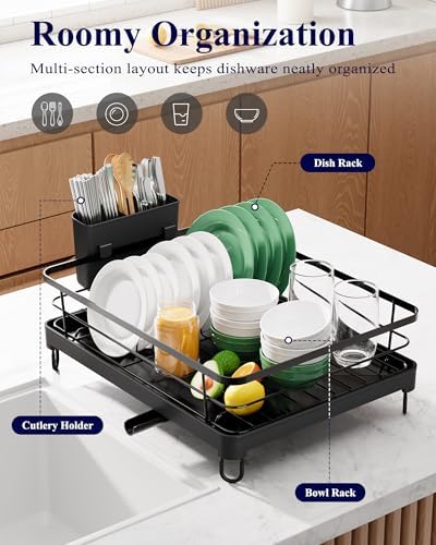 Kitsure Dish Drying Rack for Kitchen Counter, 12.7''W x 16.7''L, Black