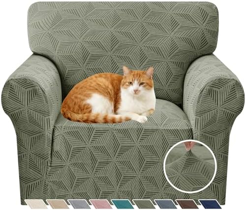 YEMYHOM 1 Piece Stretch Chair Sofa Slipcovers Couch Covers for 1 Seat, Jacquard Armchair Covers with Non-Slip Elastic Bottom, Thickened Furniture Protector for Dogs Pets kids (Small, Army Green）