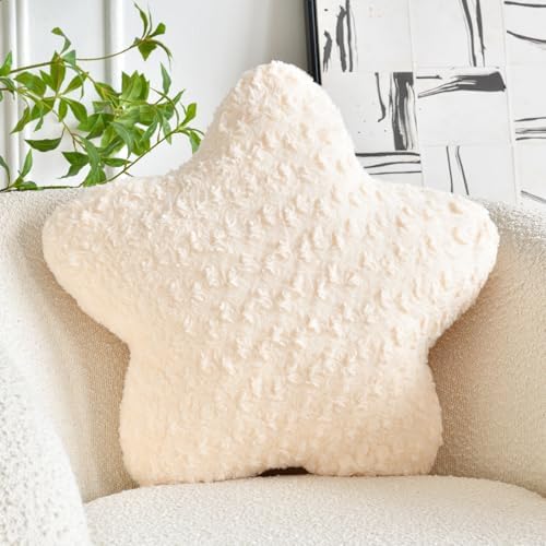 Star Pillow, 19.7" Star Shaped Plush Pillow for Couch Bed Sofa, Cute Decorative Throw Pillows with Soft Faux Fur Room Decor for Bedroom Living Room (Beige)