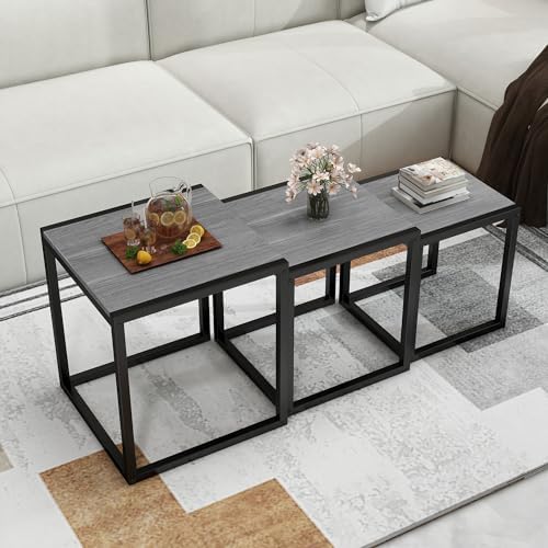 Nesting Coffee Table Set of 3, Stacking Metal Side Tables, Grey