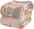 Boho Throw Blanket for Bed 100% Cotton Bohemian Blankets Ultra Soft Woven Muslin Decorative Blankets All Seasons Vintage Quilt Knitted Blanket for Sofa Chair(Orange, 90"x98")