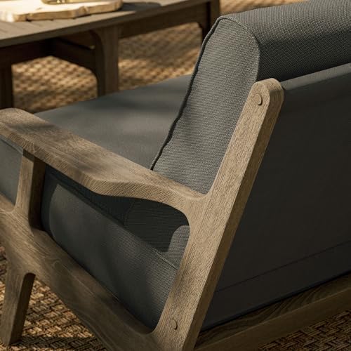 Modway Saratoga Teak Outdoor Patio Loveseat in Weathered Gray Flint – 2 Seater Outdoor Couch with Weather-Resistant Cushions – Wooden Porch Loveseat
