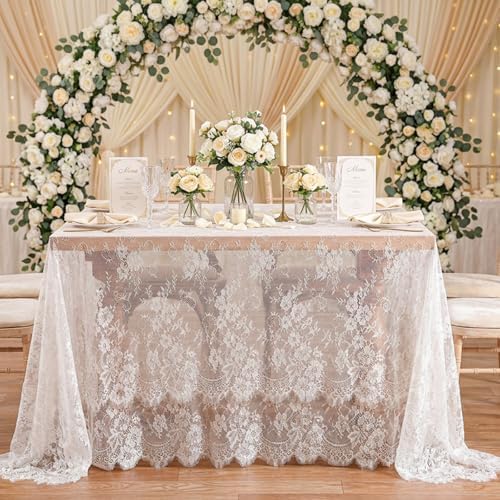 White Lace Tablecloth 60x120Inch Wedding Rectangle Table Overlay 10 Packs