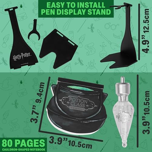 Harry Potter Potion Pen Set with Glow in the Dark Ink & Cauldron Notebook, Cool Stationery Kit & Supplies, Hogwarts Gift Sets, Gifts for Kids, Adults (Black Cauldron)