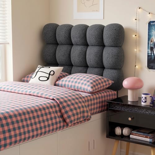 Pinmoco Twin Cloud-Shaped Upholstered Headboard, Teddy Fleece Grey