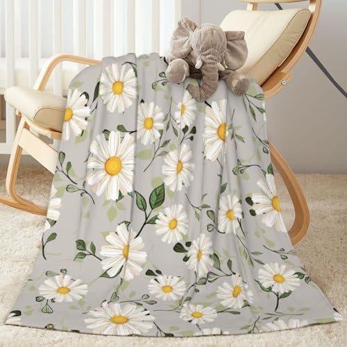 White Daisies Flower Fleece Throw Blanket Ultra Soft Cozy Decorative Flannel Blanket for Home Bed Couch Chair Travel 50x40in