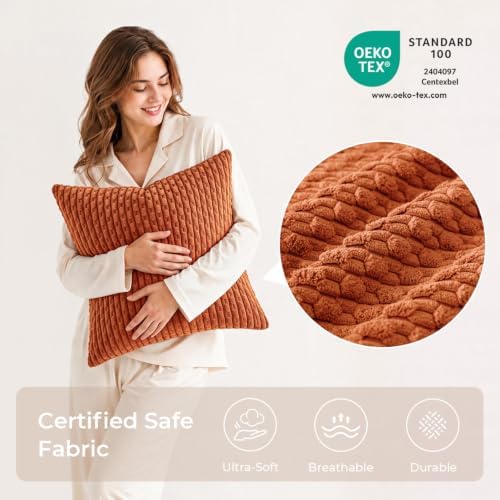 Kevin Textile Soft Corduroy 16x16 Inch Pillow Covers 2 Pack, Rust