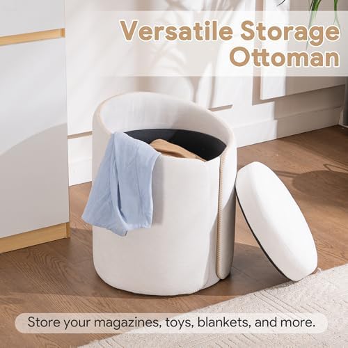 Storage Vanity Stool with Gold Base Comfy Vanity Chair Modern Round Stool for Makeup Vanity Ottoman Foot Rest for Bedroom livingroom, Beige