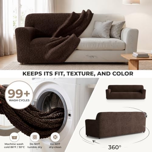 PAULATO Premium Stretch Couch Covers for Sofa - Sofa Chair Cover Washable, Dogs & Pets Friendly - Elastic Polyester Loveseat Slipcovers - Non-Slip Love Seat Couch Covers - Dark Brown (86"-120" Wide)